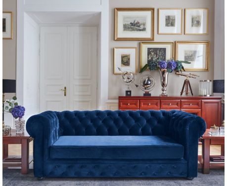Rozkládací pohovka CHESTERFIELD tmavě modrá